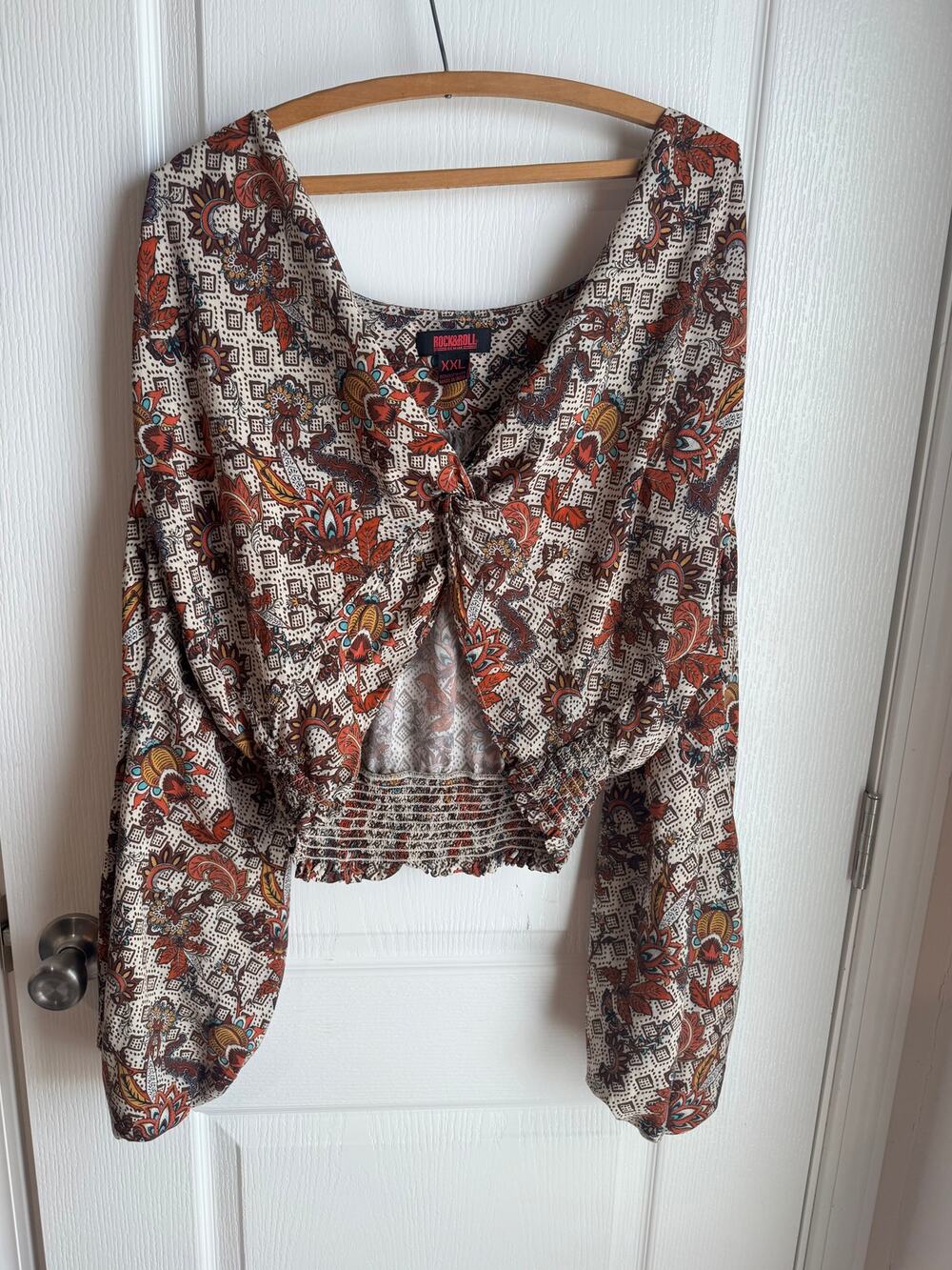 Blouse Size 2XL 18/20 Plus Rock & Roll Denim Multicolor Paisley Twist Front EUC